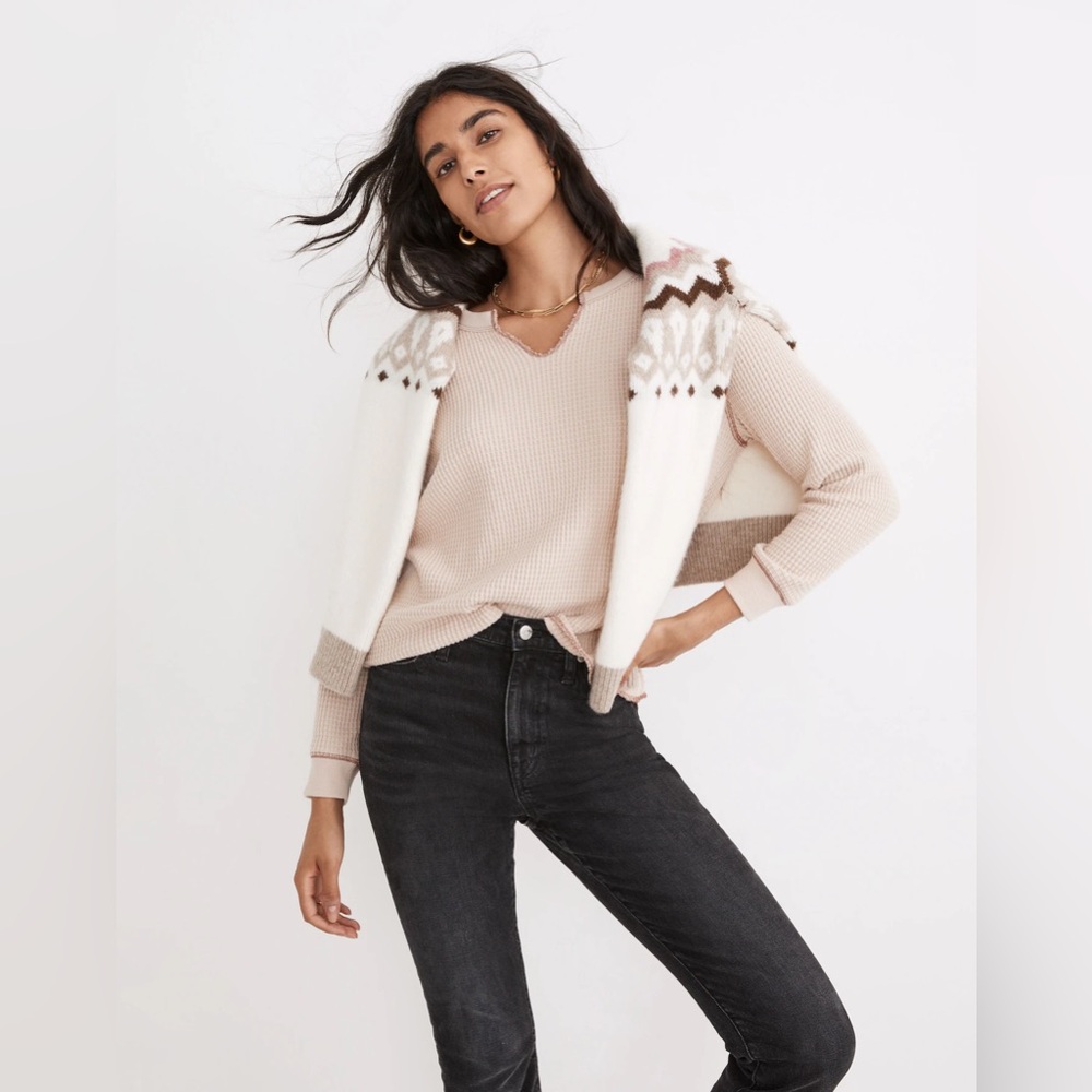 MADEWELL Waffle Split-Neck Crop Tee in Antique Cream Size XXL